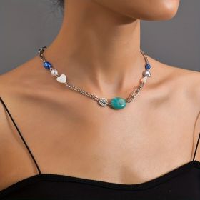 Turquoise & Faux Pearls Choker Necklace Vintage Style Elegant Neck Jewelry Decor