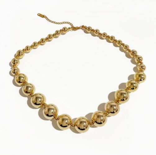 Europe and the United States exaggerated wind transit beads personalized beaded 18K gold necklace stainless steel ins round beads cold hip-hop wind ne