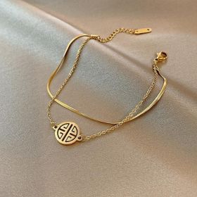Simple Personality Retro Titanium Steel Double Layer Blessing Tag Bracelet