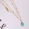 Natural Turquoise Oval Double Necklace Female