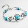 Charm Vintage Jewelry Silver Natural Turquoise Women Girl Butterfly Bracelet Chain Beads Bracelet & Bangle Wedding Gift
