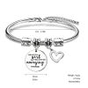 Adjustable Bangle Hollow Heart Shape Pendant Stainless Steel Charm Bracelet Valentine's Day Gifts Best Friend Birthday Present
