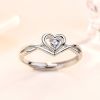 Hollow CZ Heart Love Twisted 925 Sterling Silver Adjustable Promise Ring