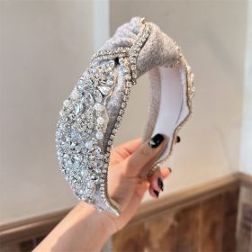 European And American Heavy Industry Rhinestone Knotted Hair Hoop Retro Court (Color: silver)