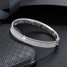 Simple Bangle Bracelet With Full Of Sparkly Zircon Bracelet All-match Jewelry For Women & Girls Clothing Accessories (Color: Silvery)
