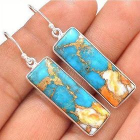 Silver Plated Natural Turquoise Natural Gemstones Earrings Wedding Engagement Bride Jewelry (Color: Silver 2)