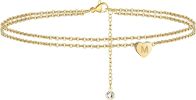 Turandoss Heart Initial Ankle Bracelets for Women; 14K Gold Filled Handmade Dainty Layered Anklet Letter Initial Heart Ankle Bracelets for Women Beach