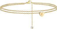 Turandoss Heart Initial Ankle Bracelets for Women; 14K Gold Filled Handmade Dainty Layered Anklet Letter Initial Heart Ankle Bracelets for Women Beach