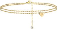 Turandoss Heart Initial Ankle Bracelets for Women; 14K Gold Filled Handmade Dainty Layered Anklet Letter Initial Heart Ankle Bracelets for Women Beach
