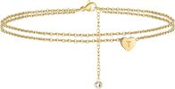 Turandoss Heart Initial Ankle Bracelets for Women; 14K Gold Filled Handmade Dainty Layered Anklet Letter Initial Heart Ankle Bracelets for Women Beach
