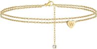Turandoss Heart Initial Ankle Bracelets for Women; 14K Gold Filled Handmade Dainty Layered Anklet Letter Initial Heart Ankle Bracelets for Women Beach