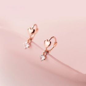 Women's Fashion Sterling Silver Heart Earrings (Color: Rose Gold)