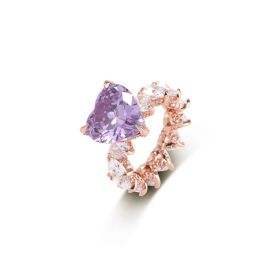 Women's Fashion Colored Zircon Heart Ring (Color: Rose Gold, size: Size 6)