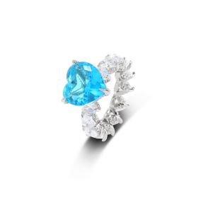 Women's Fashion Colored Zircon Heart Ring (Color: Blue, size: Size 7)