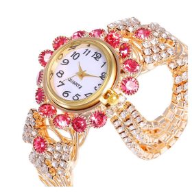 Ladies Diamond Temperament Quartz Watch Fashion Alloy Bracelet Watch (Color: Pink)