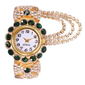 Ladies Diamond Temperament Quartz Watch Fashion Alloy Bracelet Watch (Color: Green)