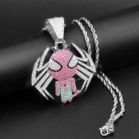 Hip Hop Anime Superhero Jewelry Iced Out Crystal Spider Pendant Necklace For Men Women With  Cuban Chain Choker Crystal Pendant Necklace (Color: silver)