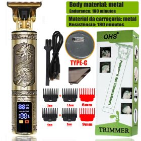 Vintage T9 Cordless 0mm Professional Hair Clippers Electric Trimmers For Men Clipper Hair Cutting Machine (Colour: Digital Golden)