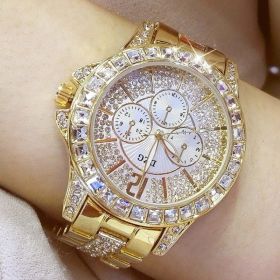 Women Watch with Diamond Watch Ladies Top Luxury Brand Ladies Casual Women Bracelet Crystal Watches (Color: Gold)