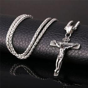 Fashion Men's Jesus Cross Necklace Cross Jewelry Gold Plated Pendant Classic Necklaces for Women Birthday Party Anniversary Gift (Color: silver)