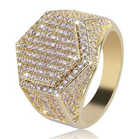 Plated Gold Ring For Men Full Inlaid Zircon Cubic Geometric Square Signet Ring Man's Engagement Wedding Ring Marriage Jewelry Gift (Color: Golded, size: 11)