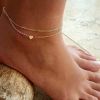Turandoss Heart Initial Ankle Bracelets for Women; 14K Gold Filled Handmade Dainty Layered Anklet Letter Initial Heart Ankle Bracelets for Women Beach