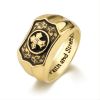Golden Plated Cross Ring For Men Black Onyx Carved Faith And Strength Ring Jesus Bible Cross Religious Ring Gothic Punk Retro Vintage Prayer Ring
