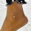 Turandoss Heart Initial Ankle Bracelets for Women; 14K Gold Filled Handmade Dainty Layered Anklet Letter Initial Heart Ankle Bracelets for Women Beach