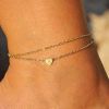 Turandoss Heart Initial Ankle Bracelets for Women; 14K Gold Filled Handmade Dainty Layered Anklet Letter Initial Heart Ankle Bracelets for Women Beach