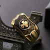 Golden Plated Cross Ring For Men Black Onyx Carved Faith And Strength Ring Jesus Bible Cross Religious Ring Gothic Punk Retro Vintage Prayer Ring