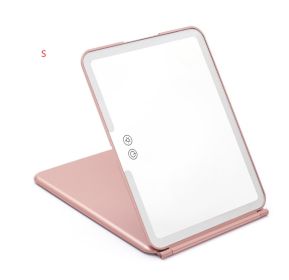 Large Cosmetic Mirror With Light Portable Make-up Rechargeable Folding Makeup (Option: Rose gold-S)